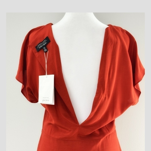 NWT & Other Stories Dress Midi Length100% Viscose Burnt Orange Short Cap Sleeve - Picture 5 of 13